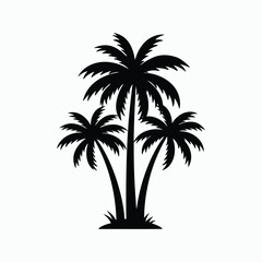 Obraz premium Minimal Black Palm Tree Silhouette Illustration on White Background, Tropical Nature Flat Design Aesthetic