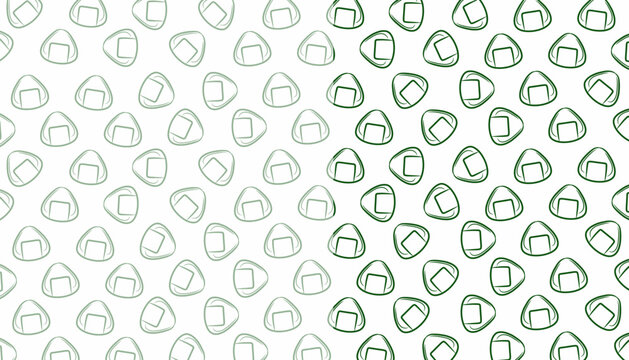 Onigiri seamless pattern illustration. Japanese rice snack repeat background. Nori wrapped triangle minimal style. Asian food texture design. Lunch wrapping surface.