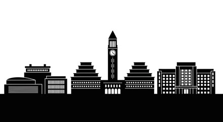 Obraz premium Modern City Skyline Silhouette with Clock Tower Landmark.