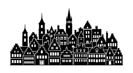 Obraz premium Silhouette of Historic European City Buildings Skyline.