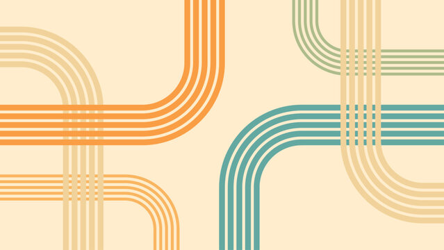 Abstract background of rainbow groovy Wavy Line design in 1970s Hippie Retro style. Vector pattern ready to use for cloth, textile, wrap and other.