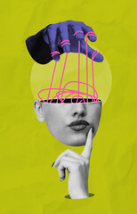 Surreal collage of puppet strings controlling open head symboliz © ImageFlow