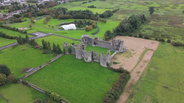 Aerial view of Roscommon castle in the Republic of Ireland