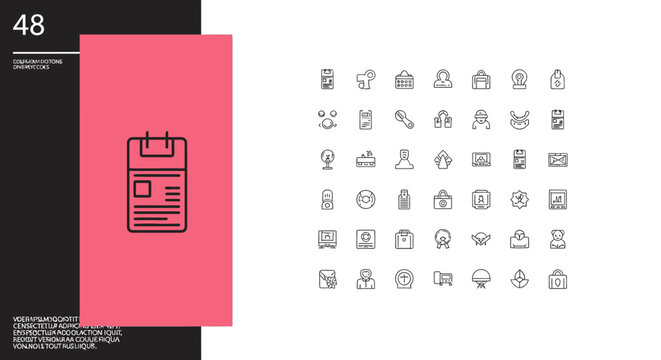 A collection of 30 icons and a pink rectangle with a document icon