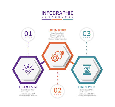 Business infographic template with hexagonal shape vector elements in up-down direction | 3 steps traditional marketing chart with icon | Modern blue diagram vector illustration for organization 