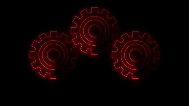 Neon line icon Simple Minimal animation of Cog Wheels, slowly forming a chain. Loop on black background.with 4k video animation.