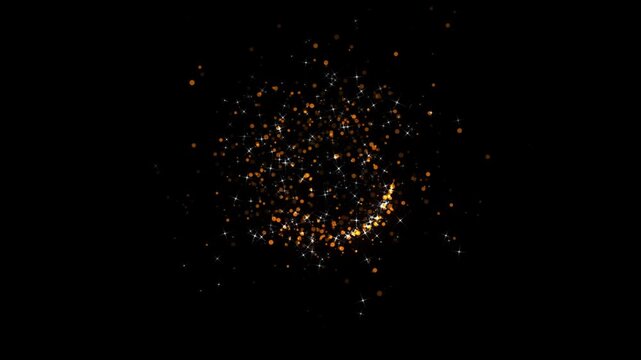 2d glitter star sparkle animation, golden glittering stardust circle of trail sparkling particles, magic line dust, pixie dust path, cartoon glitter, glowing bokeh lights on a black screen. 4k