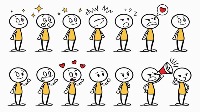 Strichm&auml;nnchen Emotionen Icon Set &ndash; Stick Figure Emotions and Reactions Vector, vector illustration of business people in different situations