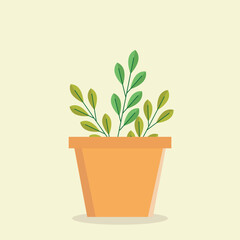 Fototapeta premium Green Leaf Plant Pot Botanical Illustration Design