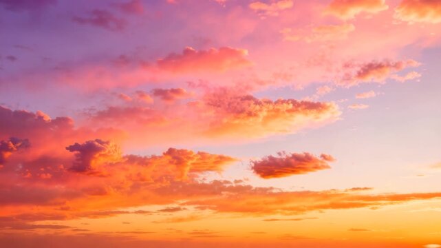Dramatic sunset sky filled with colorful pink, purple, and orange altocumulus clouds at twilight, showcasing a vibrant display of natural light during the golden hour.