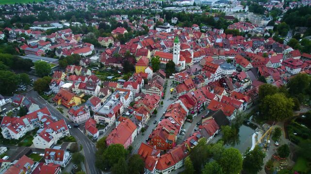 Aerial view beside the old town in the city Wangen im Allg&auml;u  in Germany, Baden-W&uuml;rttemberg on a cloudy spring day