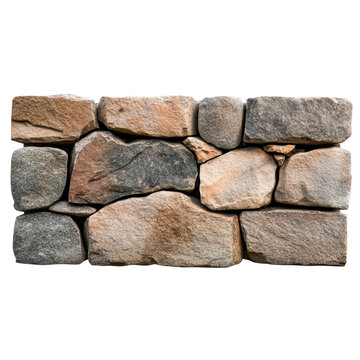 Stone wall garden fence rock masonry texture rustic isolated background, natural stone barrier detail for landscape design and building