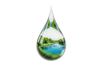 Obraz premium A water droplet showcasing a miniature globe with land and water isolated on transparent background