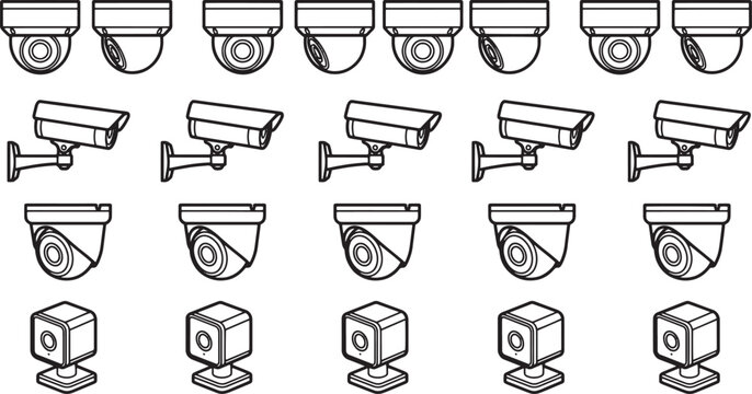 Security camera set collection on graphic vector design, a comprehensive visual resource for security-related projects. 
