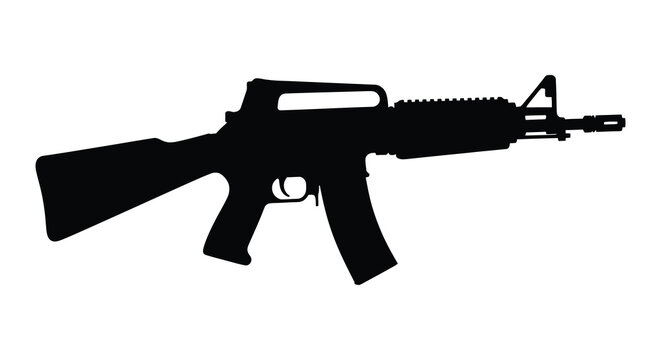 Black ar 15 style rifle isolated on a white background silhouette