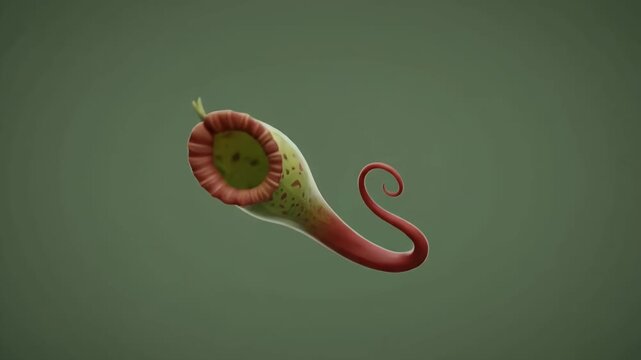 Stylized Green and Red Pitcher Plant on Green Background