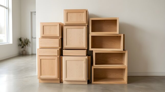 Mixed cabinet units designated for donation, highlighting charity efforts, furniture redistribution, and helping households with essential items.