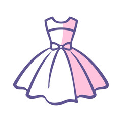 Logotipo de boutique de moda femenina. Dibujo sencillo con líneas de un vestido con falda, adornado con un nudo de lazo © teracreonte
