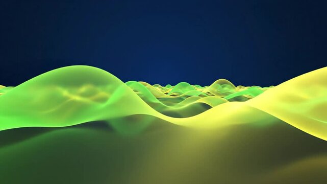 Abstract flowing landscape with vivid green and yellow colors in a digital visualization for visual effects