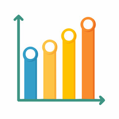 Obraz premium A colorful bar graph with blue, yellow, and orange bars on a green axis against a white background.