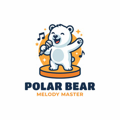 Fototapeta premium This delightful polar bear character, joyfully singing into a microphone, represents happiness and music, making it perfect for brands related to entertainment and celebration themes.