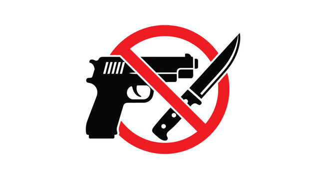 No weapons allowed a handgun and knife crossed out a prohibition silhouette
