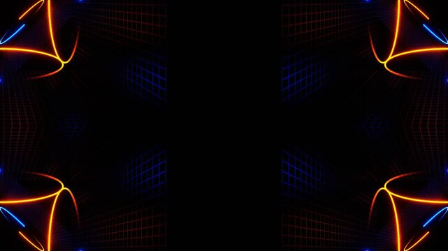 Orange and Blue Neon Lights in Square Frames Kaleidoscope Background VJ Loop in 4K