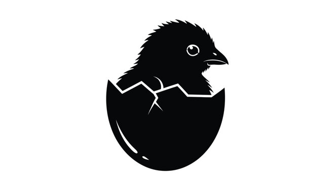 Chick hatching from an egg and a newly hatched chick silhouette