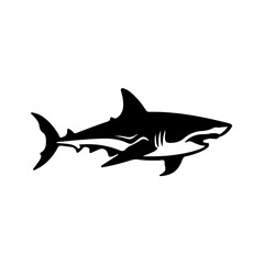 Naklejka premium Black shark silhouette isolated on white background. Ideal for ocean, danger and marine designs.