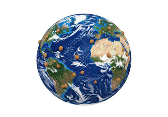 Fototapeta premium Earth viewed from space with visible continents and oceans isolated on transparent background