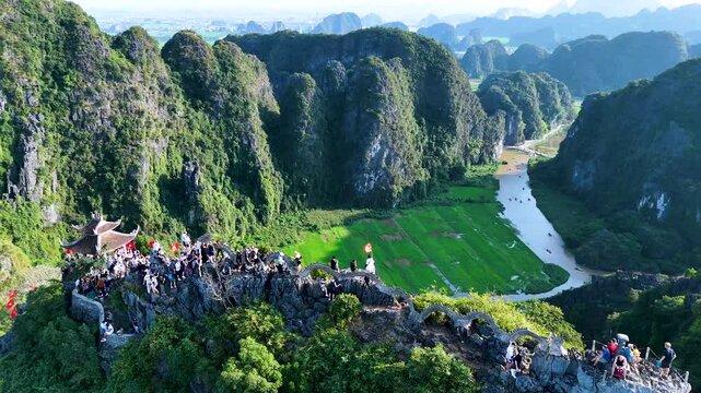 Aerial view of karst landscape at the Dragon Hill near Ninh Binh, Vietnam.