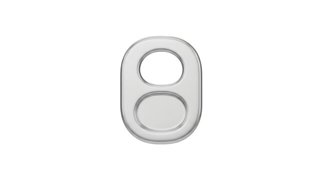 Aluminum soda can pull tab isolated on white background. Realistic 3D render of a silver metal ring pull for beverage cans. Graphic resource for packaging design and refreshment concepts.