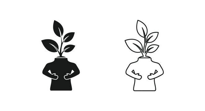 Eco friendly heads with plants, sustainable growth icons, green thinking symbols, eco awareness logos