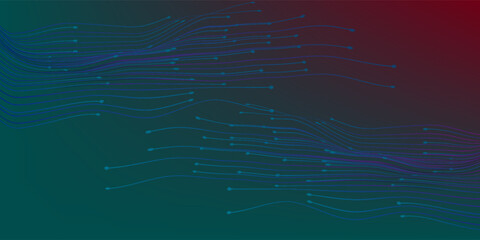 Obraz premium Abstract Data Flow Network With Blue Lines and Dots Over Dark Teal And Red Gradient Background