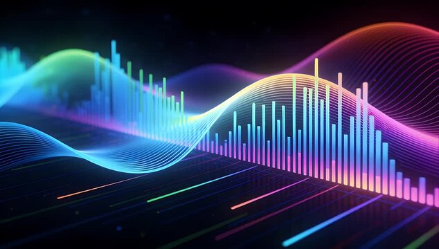 Colorful waveform equalizer seamless background looping audio spectrum neon light wave abstract digital sound visualization modern music technology art neon wave seamless background looping digital