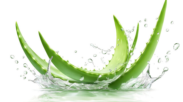 Aloevera splashing with water on white background, skincare concept