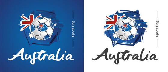 Abstract Australia national flag ribbon soccer ball sport icon label banner handwritten typography lettering © simbos