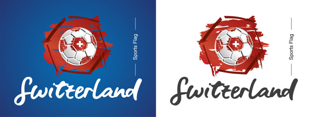 Abstract Switzerland national flag ribbon soccer ball sport icon label banner handwritten typography lettering © simbos