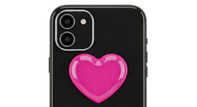 Black iPhone with Pink Heart Pop Socket