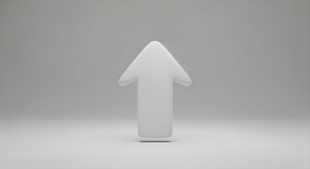 Fototapeta premium A white 3d arrow pointing upwards on a grey background