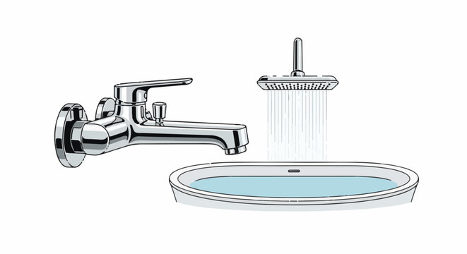A silver bathtub faucet and showerhead pour water into a partially filled bathtub