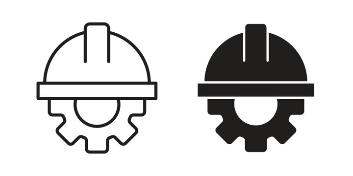 Helmet and gear icon clipart symbol isolated on white background. Flat and stroke designs.