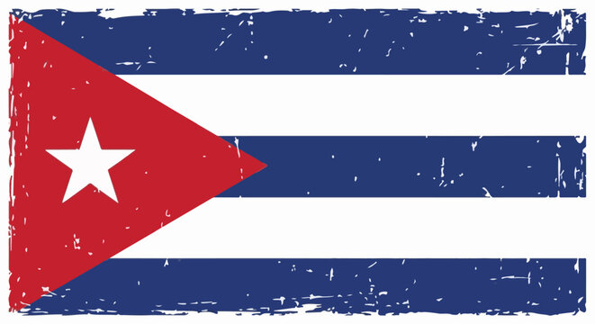 Distressed Cuban flag with red triangle and white star on blue/white stripes