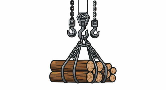 Crane lifting a stack of cut logs