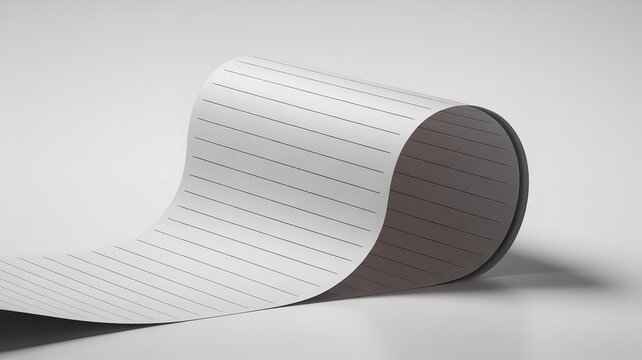 Rolled white paper with black lines against a clean white backdrop, minimalist design.