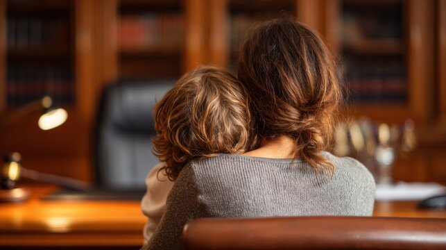 Mother Seeks Legal Advice With Young Child in Family Law Attorneys Office, Focused on Custody Arrangements and Child Protection Matters