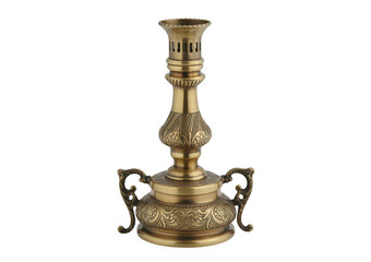 Fototapeta premium Antique gold candle holder with ornate isolated on a transparent background