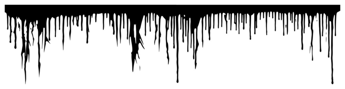 Dripping black ink border with liquid stalactite shapes in minimalist silhouette style