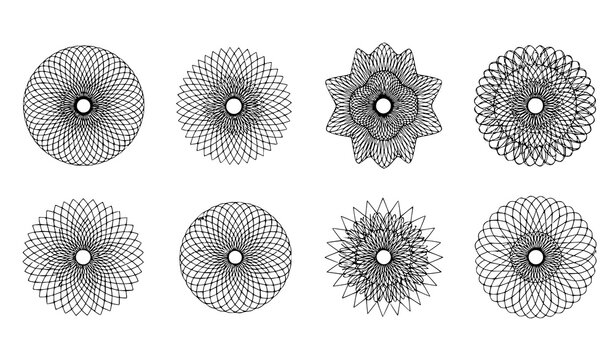 Spirograph Guilloche Vector Set Money Watermark Geometric Circular Secure Borders Isolated