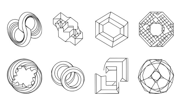 Optical Illusion Impossible Shapes Vector Illustration Sacred Geometry Black Lines Isolated